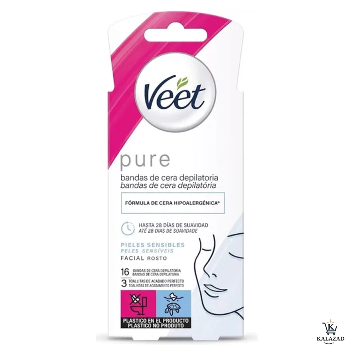 نوار موبر صورت ویت Veet Pure مخصوص پوست حساس بسته 16 عددی