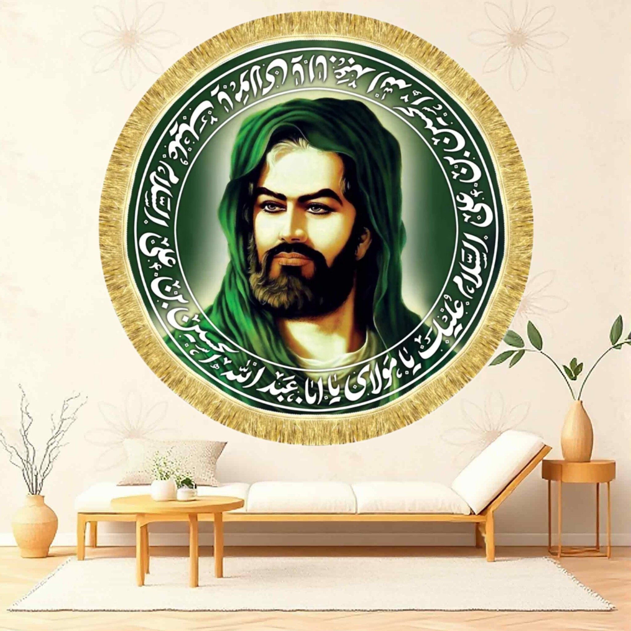 کتیبه مخمل محرمی تمثال امام حسین طرح دایره