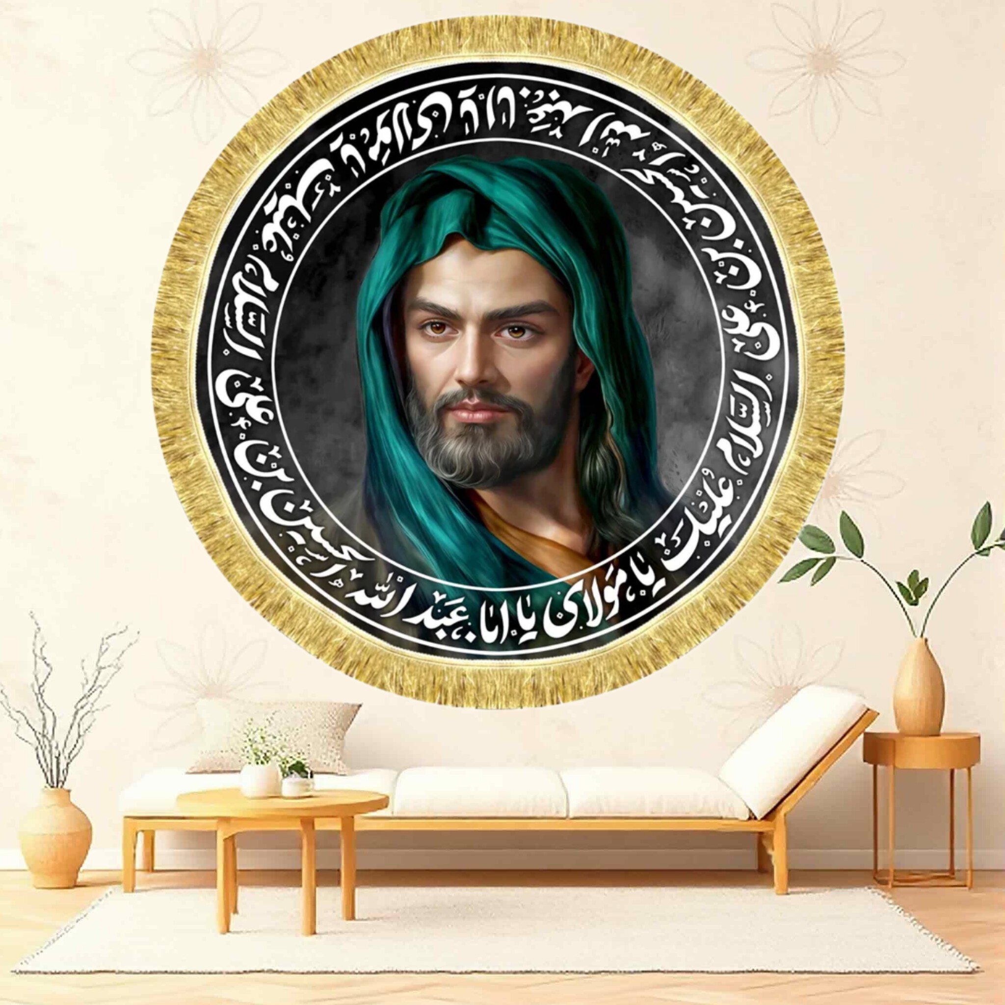 کتیبه مخمل محرم تصویر امام حسین طرح دایره ایجدید