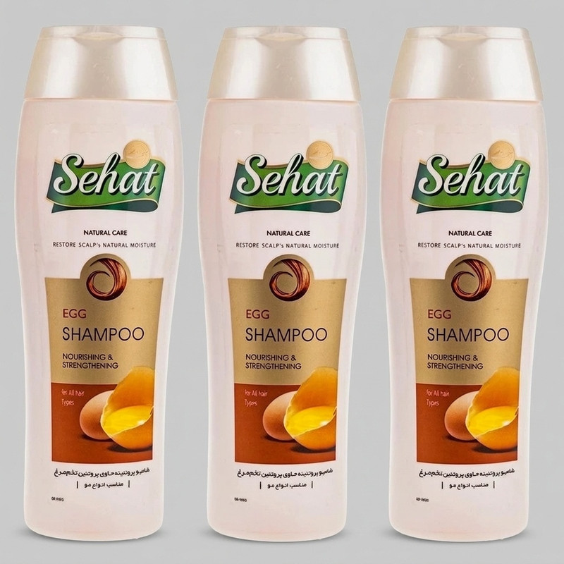 شامپو مو تقویت کننده صحت مدل تخم مرغ حجم 300 میلی لیتر بسته 3 عددی، حاوی عصاره تخم مرغ و گلیسیرین، مناسب انواع مو، اف...جدید