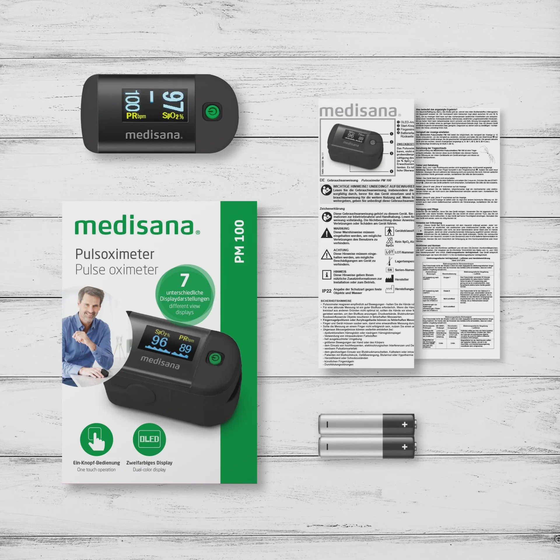 پالس اکسیمتر انگشتی مدیسانا مدل Medisana PM 100، اندازه گیری اکسیژن خون و ضربان قلبجدید