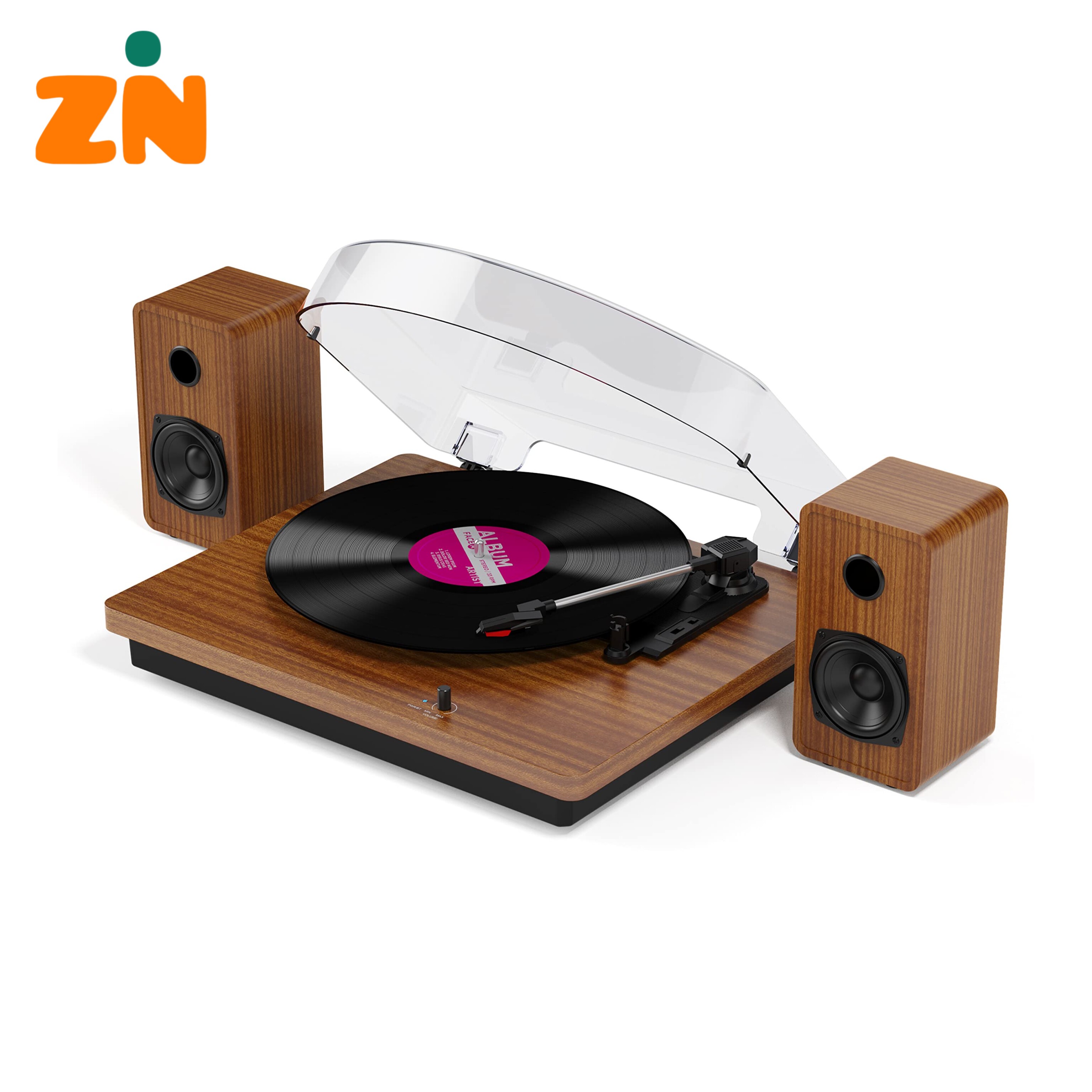 گرامافون بلوتوثی چوبی مدل M514 سه سرعته با 2 اسپیکر جانبی و تبدیل وینیل به MP3جدید
