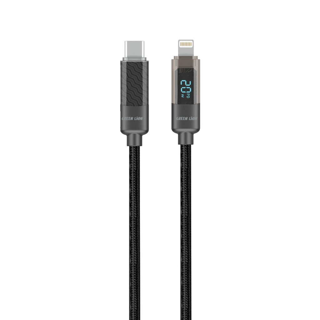 کابل شارژ و انتقال داده USB-C به Lightning برند Green Lion همراه با نمایشگر دیجیتال مقاوم ، سریع و حرفه ای