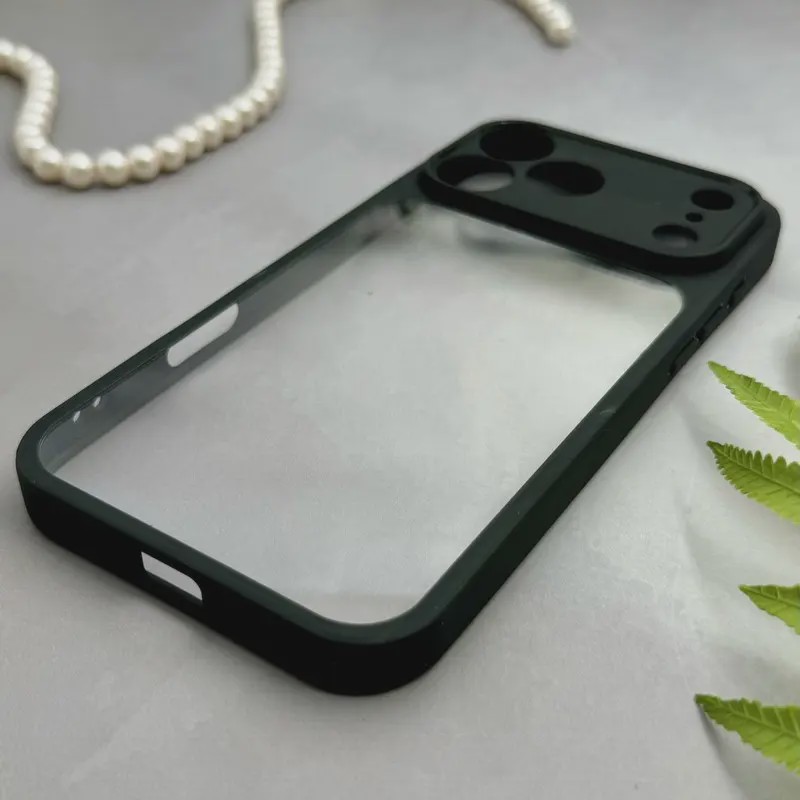 قاب گوشی iPhone 17 Pro Max آیفون پشت طلق شفاف دور سیلیکونی دور رنگی محافظ لنز برجسته مشکی کد E21-129529