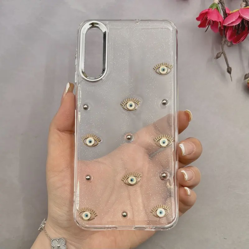 قاب گوشی Galaxy A30S Galaxy A50S Galaxy A50 سامسونگ لاکچری شفاف رزینی لنز کرومی طرح چشم کیارا کد 107405
