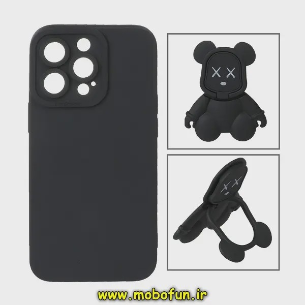قاب گوشی iPhone 13 Pro آیفون طرح ربات KAWS سیلیکونی پرو کمرا پاپ سوکت دار محافظ لنز دار مشکی کد E22-172447