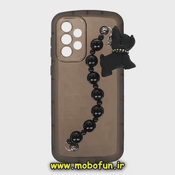 قاب گوشی Galaxy A73 5G سامسونگ طرح ژله ای شفاف بالشتی عروسکی سگ بولداگ محافظ لنز دار دستبندی مشکی کد E25-177438