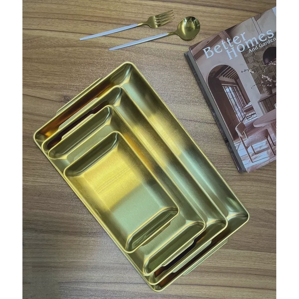 سینی مستطیل استیل طلایی کد4Aجدید