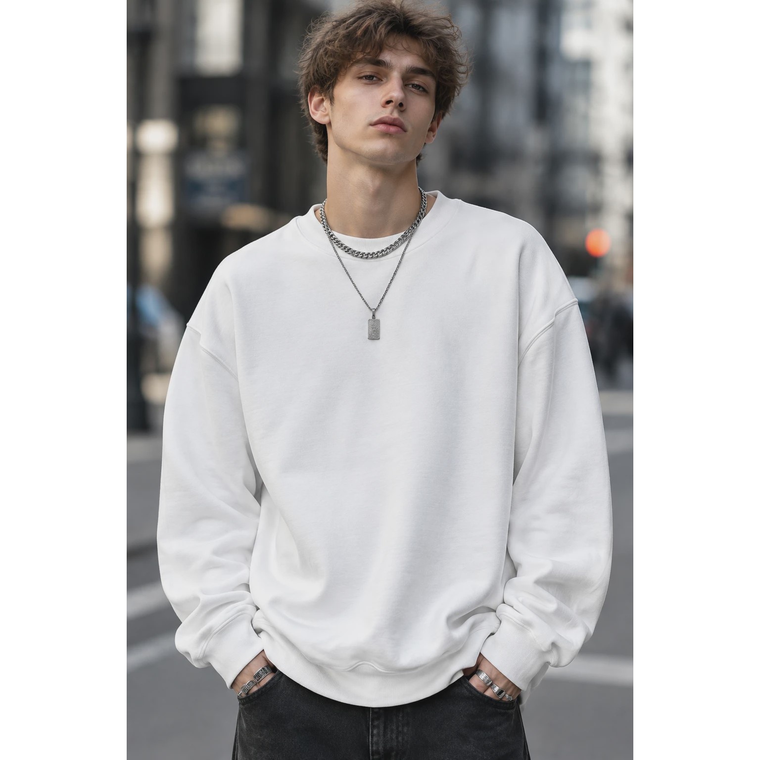 سویشرت دورس بیسیک لش پنبه سه نخ ضخیم سفید Basic Oversized Sweatshirtجدید