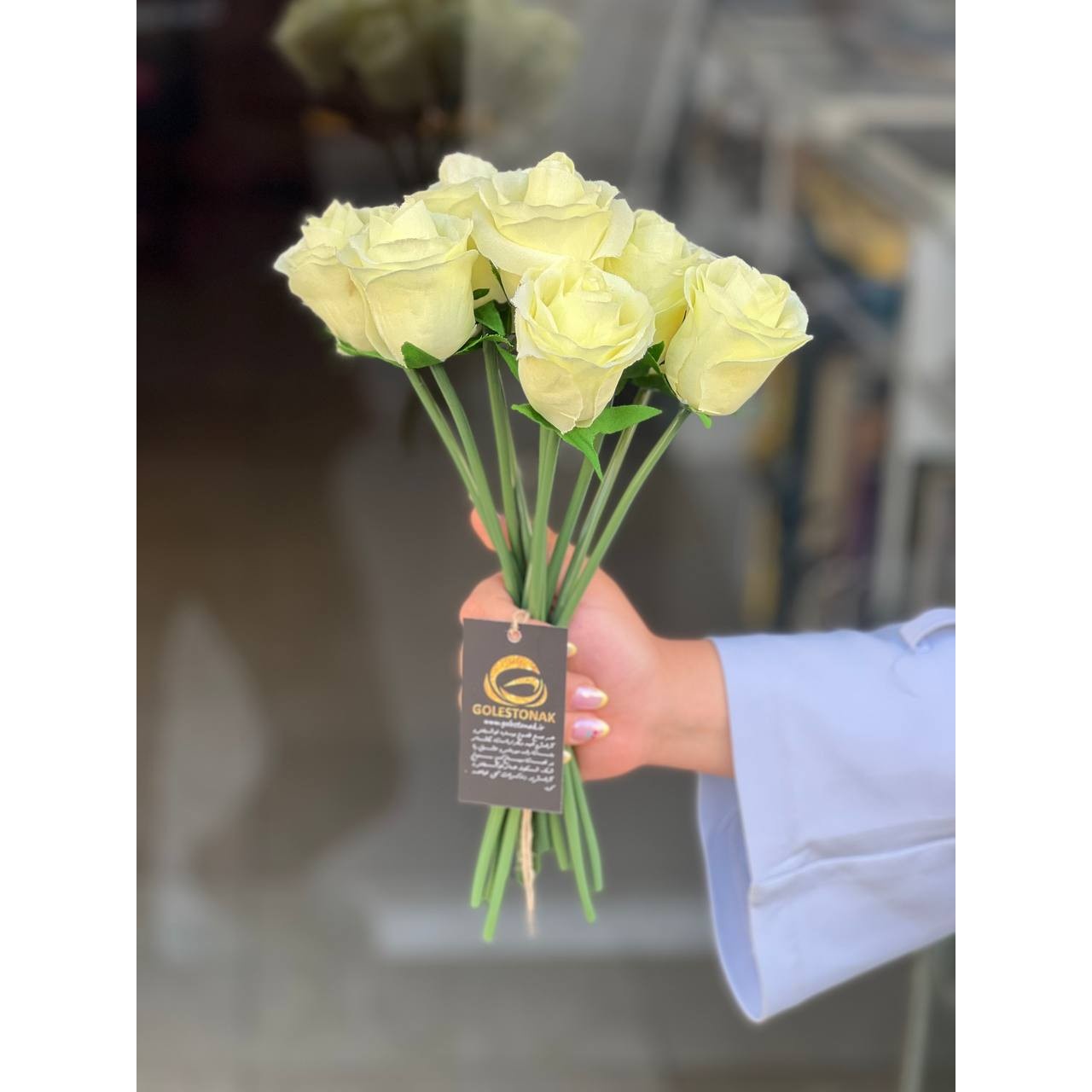 گل مصنوعی رز هلندی لیمویی مجموعه 10 عددی