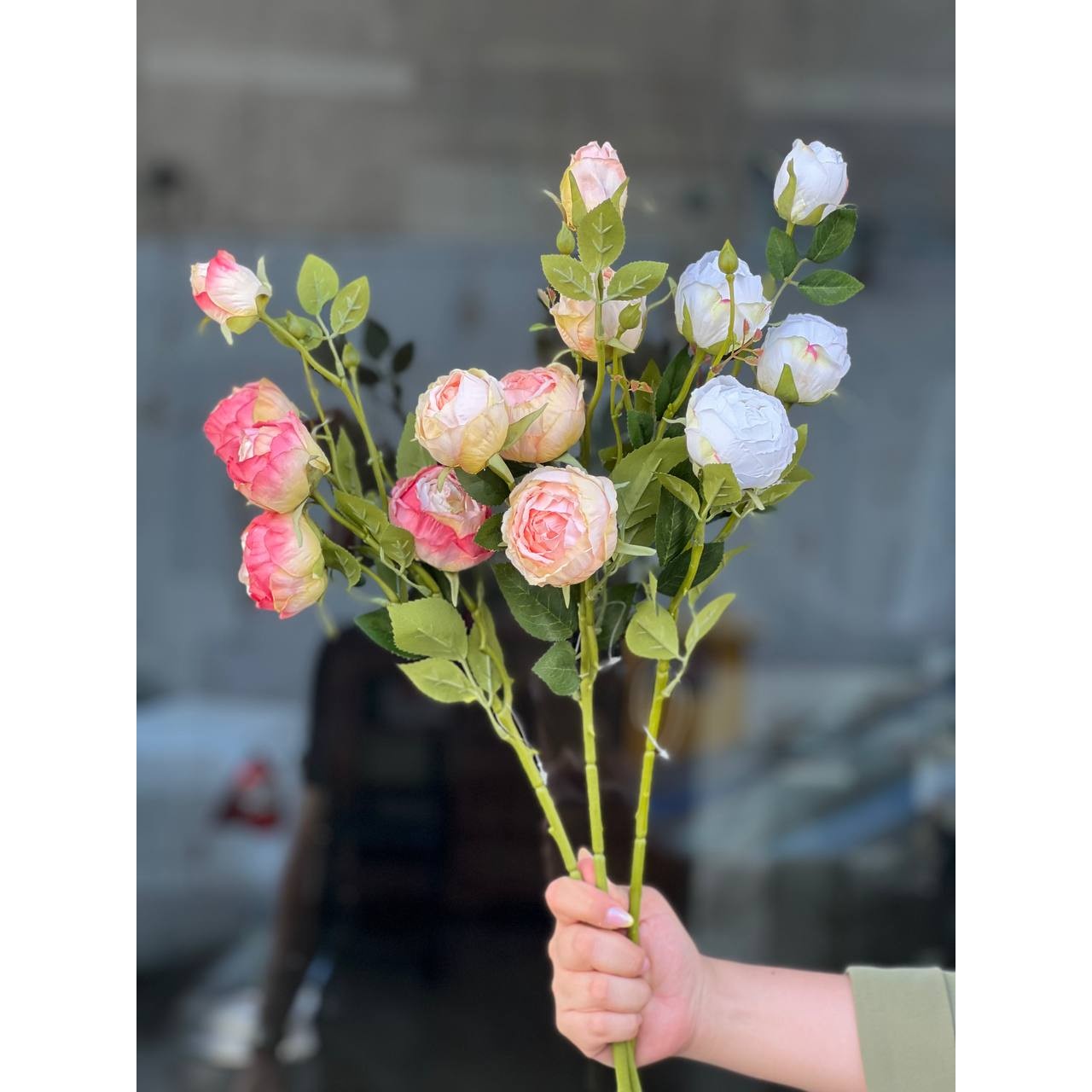 شاخه پیونی مدل چروک مصنوعی وارداتی رنگ لبه صورتی کیفیت درجه1