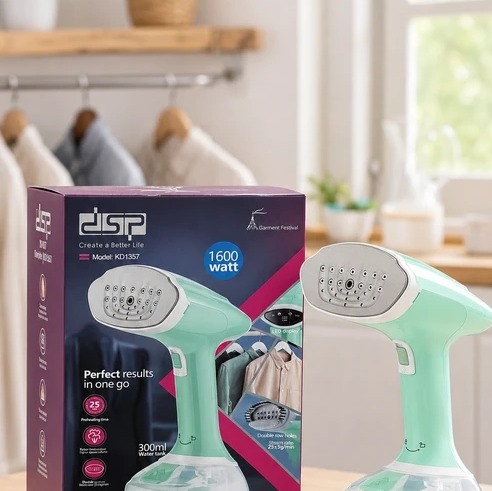 بخارگر دستی لباس DSP مدل KD1357 توان 1600 وات، مخزن 300 میلیلیتر، بخاردهی سریع