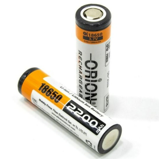 باتری لیتیوم یون 3.7v سایز 18650 سرتخت 2200mAh ضریب جریان 5C مارک ORION