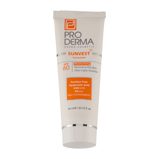ضد آفتاب و مرطوب کننده SPF60 سان وست (بی رنگ) پرودرما| Derma Sunscreen Moisturizing Cream For Normal To Dry Skin SPF60