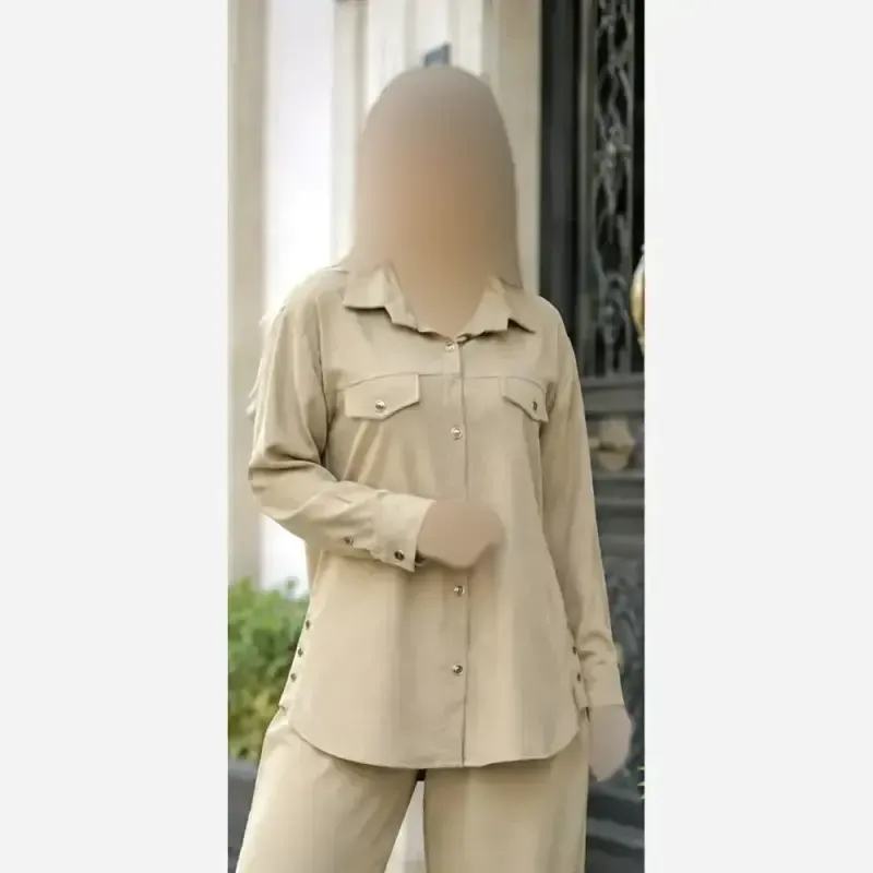 مانتو بغل دکمه کتان ژینا زنانه فری سایز چهار فصل