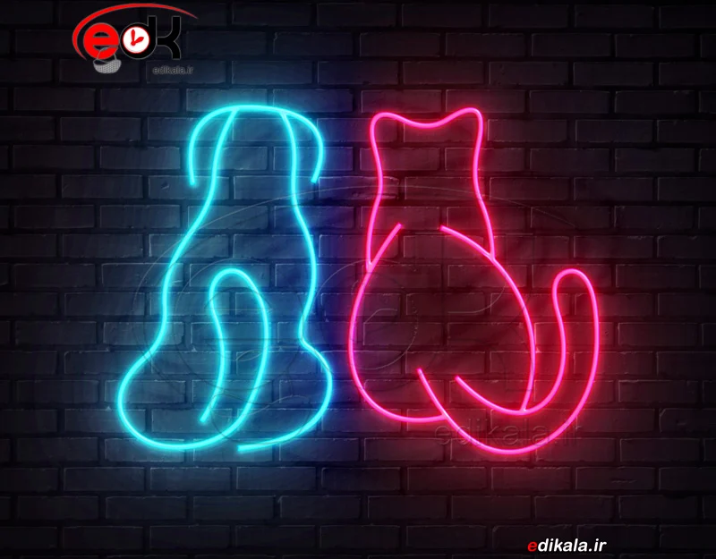 تابلو نئون طرح سگ و گربه شماره 1 در ابعاد مختلف +آداپتور+ فایل کورل آماده برش