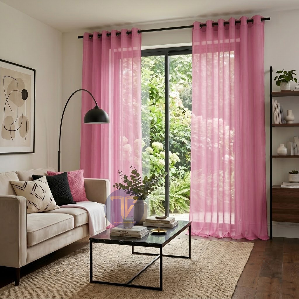 پرده آماده حریر ساده صورتی خاص(Sweet Pink)