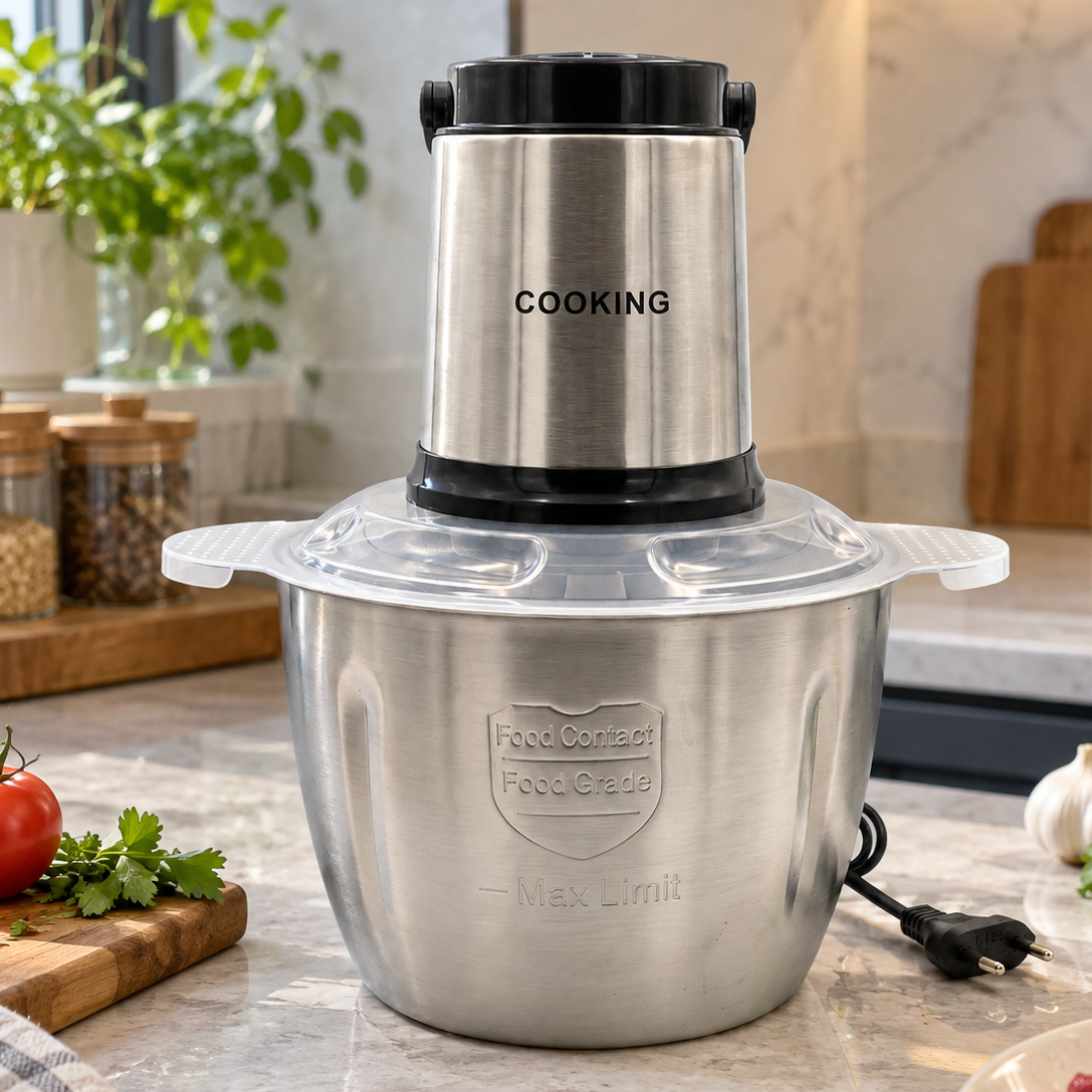 خردکن برقی کوکینگ CK-3888 وارداتی اورجینال 3000 وات با کاسه استیل 3.8 لیتری برای خرد کردن حجم زیاد مواد غذایی
