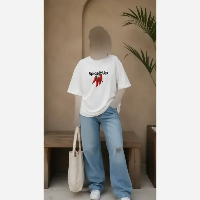 تیشرت باکسی نخ پنبه طرح سامر سفید فری سایزجدید