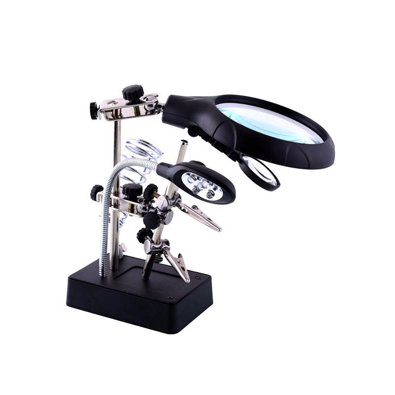 گیره مونتاژ ذره بین دار دارای پایه هویه و LED مدل TE-800