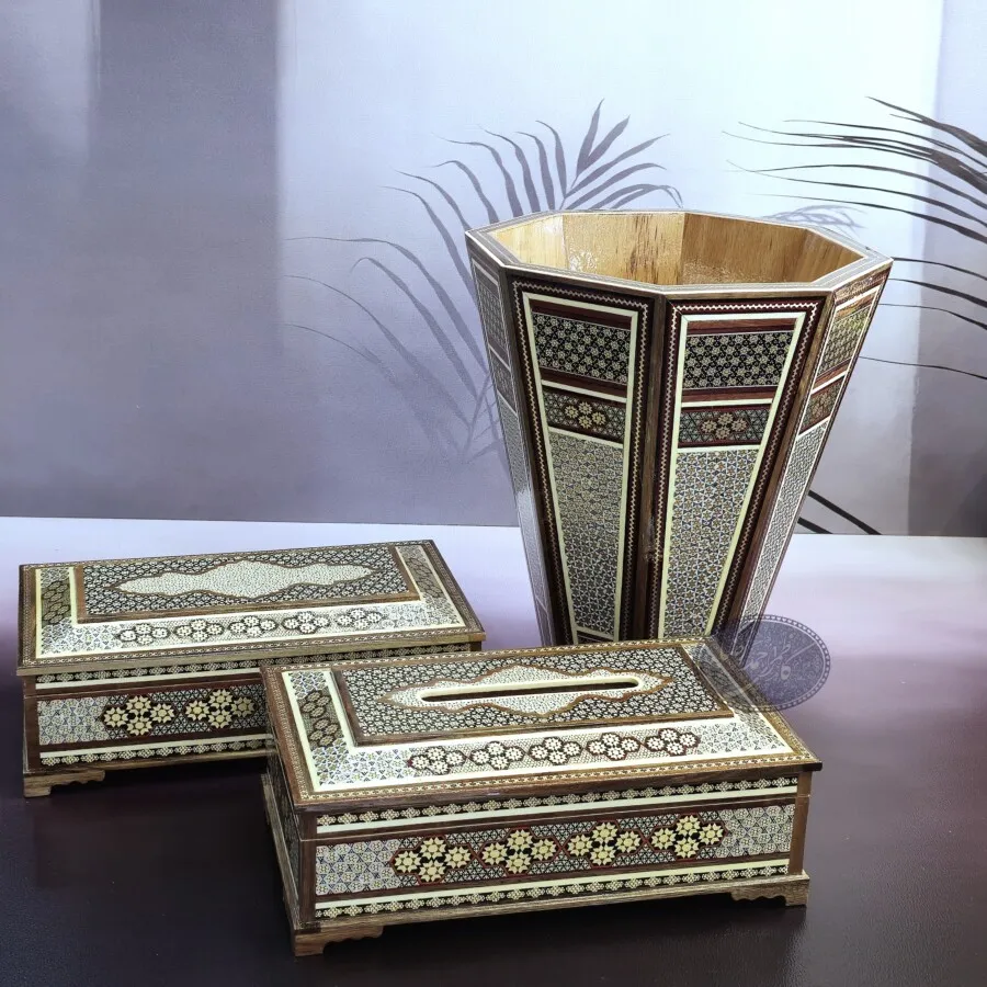 ست سه تکه سطل و دستمال خاتم لاله ای کاظمی