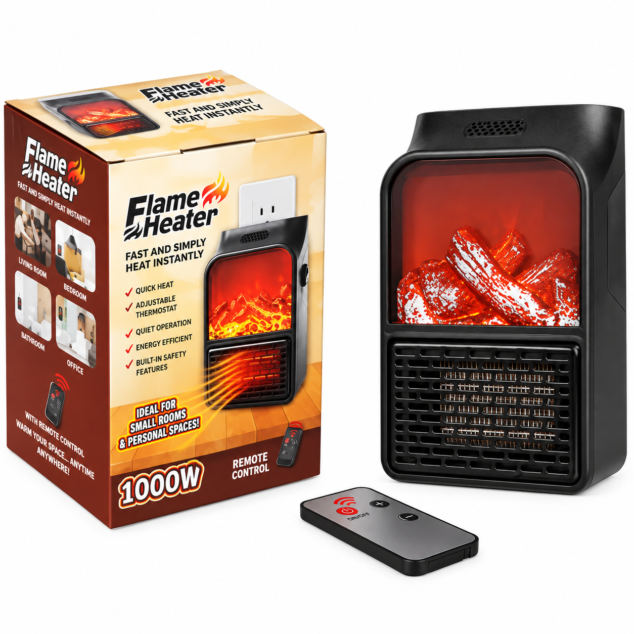 هیتر برقی پریزی Flame Heater 1000 وات طرح شومینه با ریموت کنترلجدید