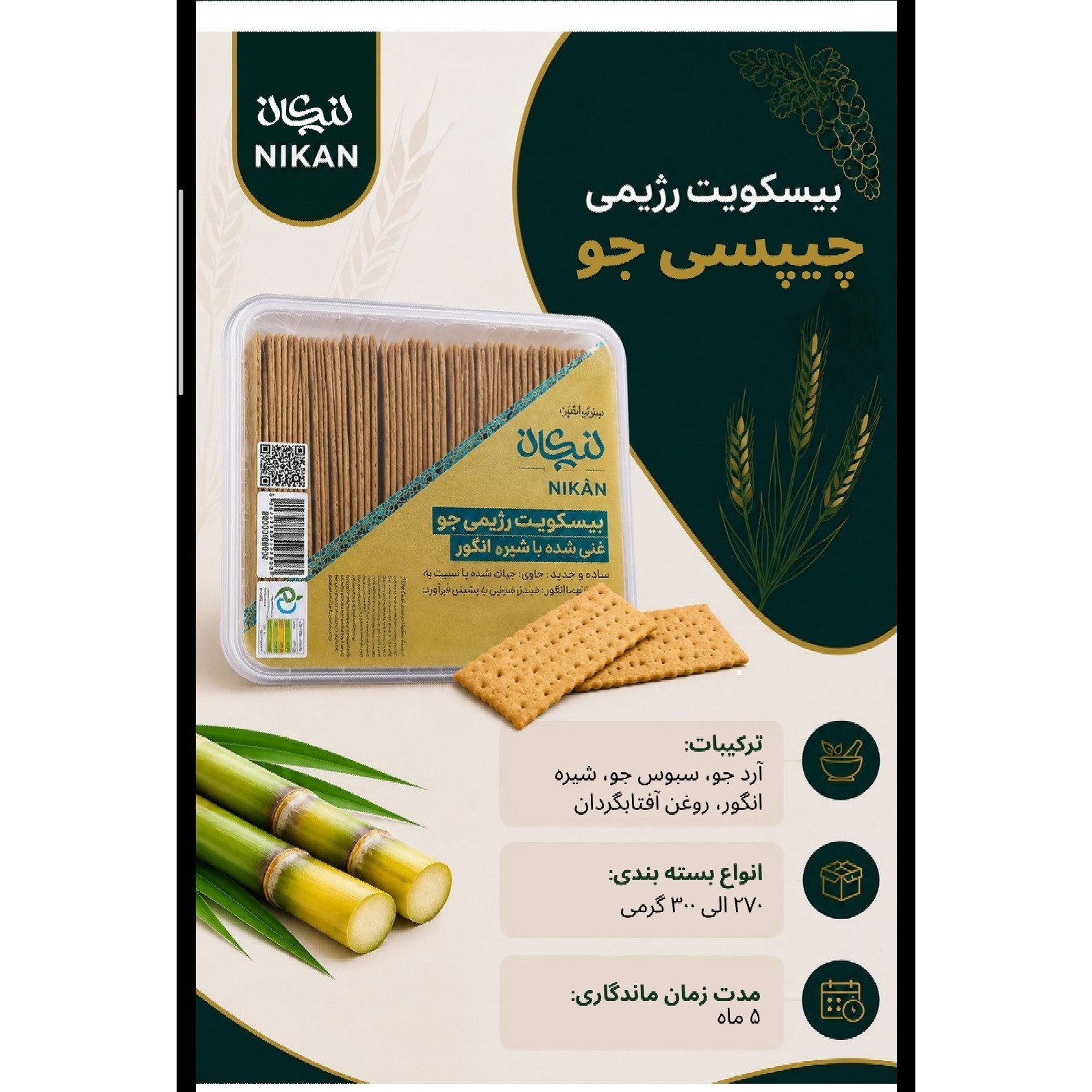بیسکوییت نازک جو 