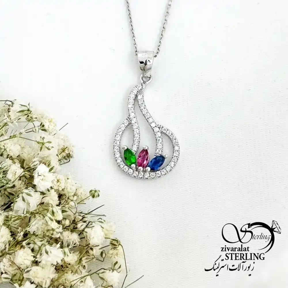 گردنبند جواهری نگین رنگی عیار925 کد 19566