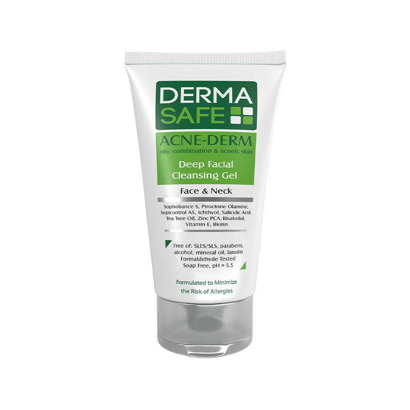 ژل شوینده صورت درماسیف سری Acne Derm مدل Deep Facial حجم 150 میلیلیتر