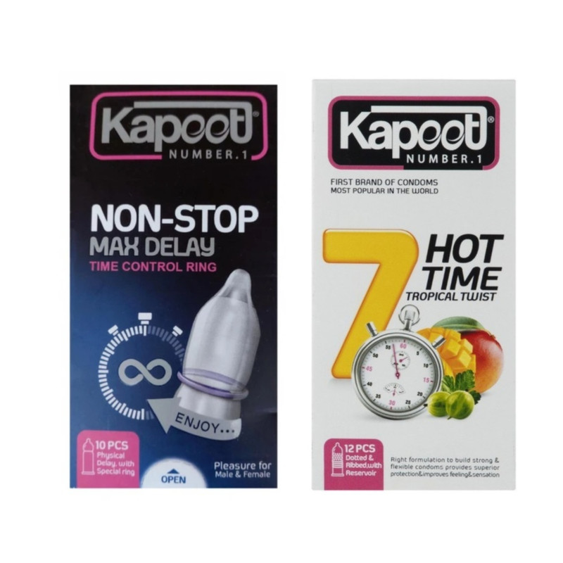 کاندوم تاخیری کاپوت مدل NON-STOP بسته 10 عددی به همراه کاندوم تاخیری کاپوت مدل 7Hot Time بسته 12 عددیجدید