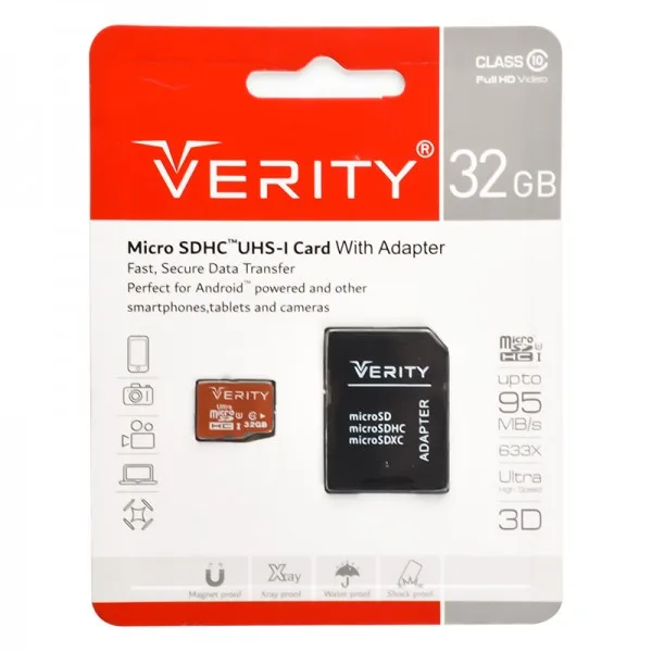 کارت حافظه موبایل وریتی (VERITY) مدل 32GB MicroSDHC 95MBS خشاب دار مدل 1جدید