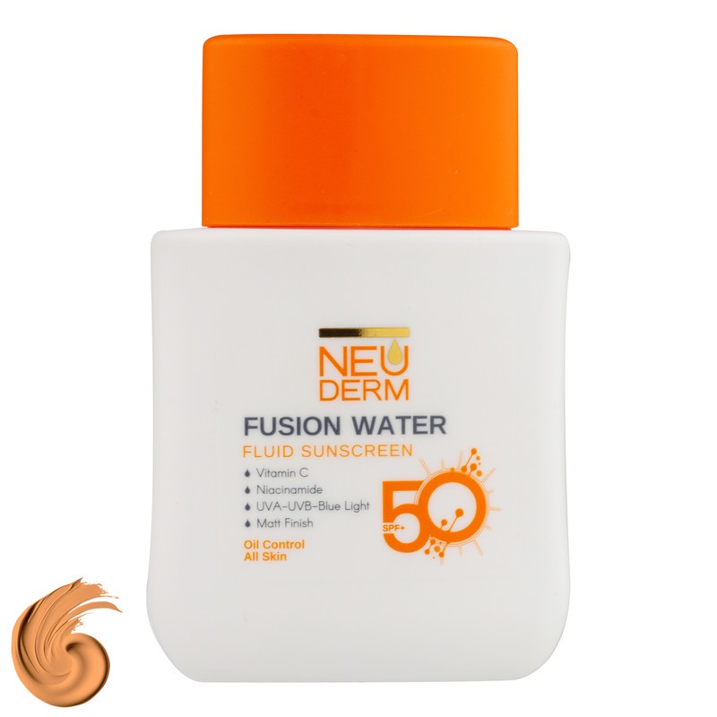 فلوئید ضد آفتاب رنگی نئودرم SPF 50 مدل Fusion Water حاوی محافظ UVA و UVB مناسب برای پوست چرب حجم 50 میلی لیتر حاوی وی...
