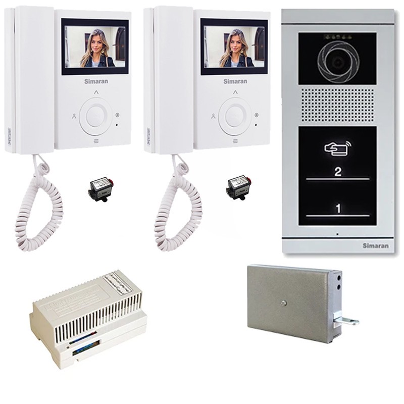 مجموعه دربازکن تصویری سیماران مدل 43FL-VFBT2 دو طبقه کارتی به همراه محافظ ولتاژ مانیتور
