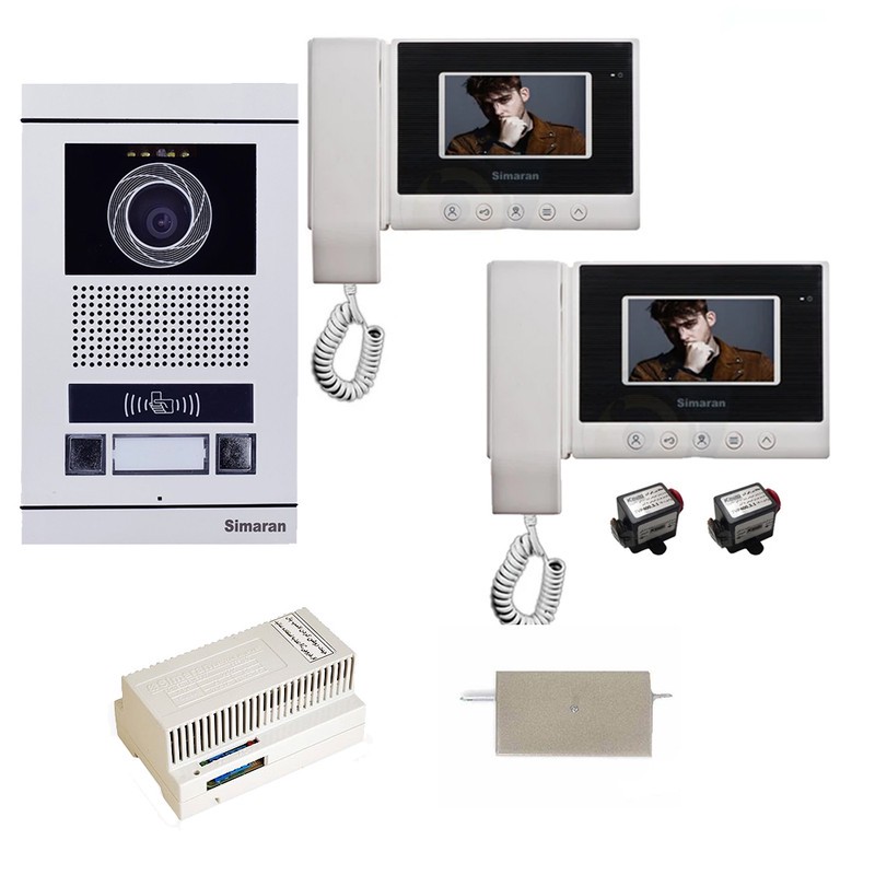 مجموعه دربازکن تصویری کارتی سیماران مدل 43HS-VFBC2N دو طبقه به همراه محافظ ولتاژ مانیتور