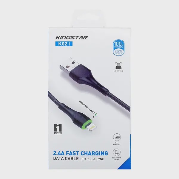 کابل شارژ USB به لایتنینگ کینگ استار KingStar مدل K02i طول 1 متر کد 140963