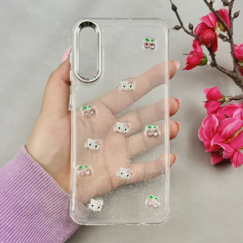 قاب گوشی Galaxy A30S Galaxy A50S Galaxy A50 سامسونگ لاکچری شفاف شاین رزینی لنز کرومی طرح کیتی کد 106529