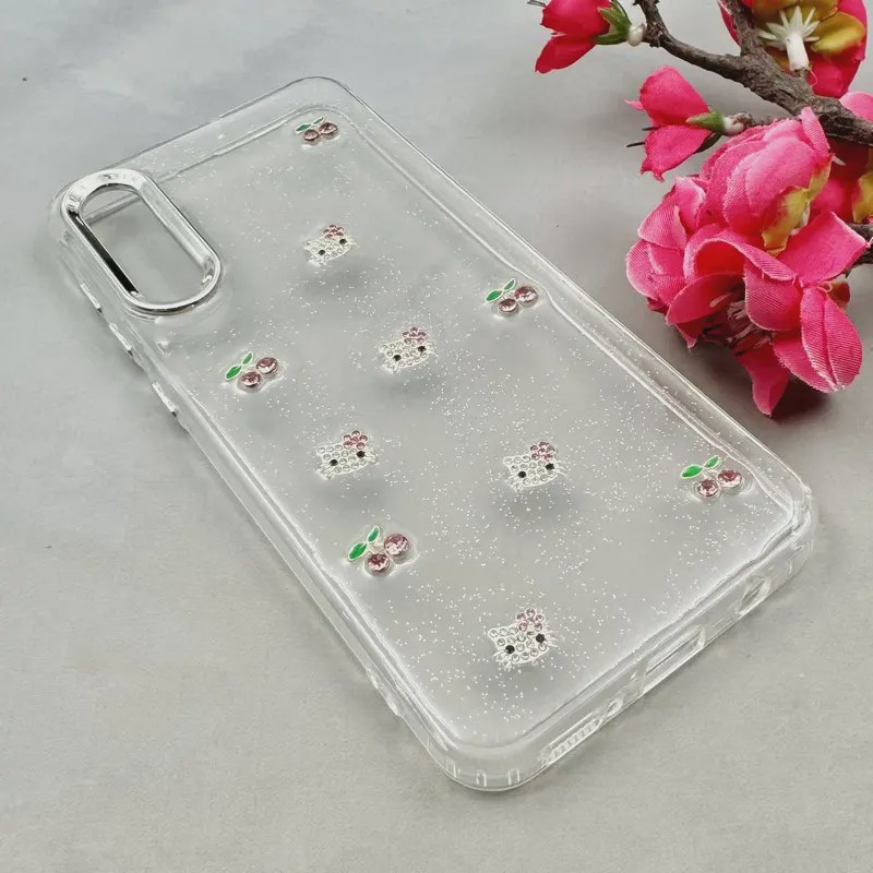 قاب گوشی Galaxy A30S Galaxy A50S Galaxy A50 سامسونگ لاکچری شفاف شاین رزینی لنز کرومی طرح کیتی کد 106529