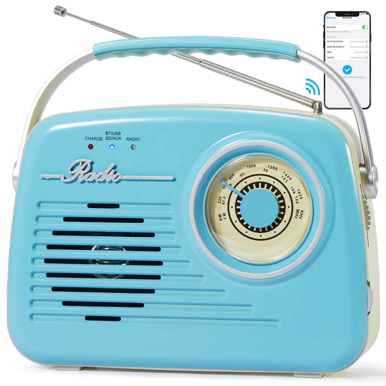 رادیو قابل حمل Bingxue P350؛ رادیو AM FM با بلوتوث، USB و کارت حافظهجدید