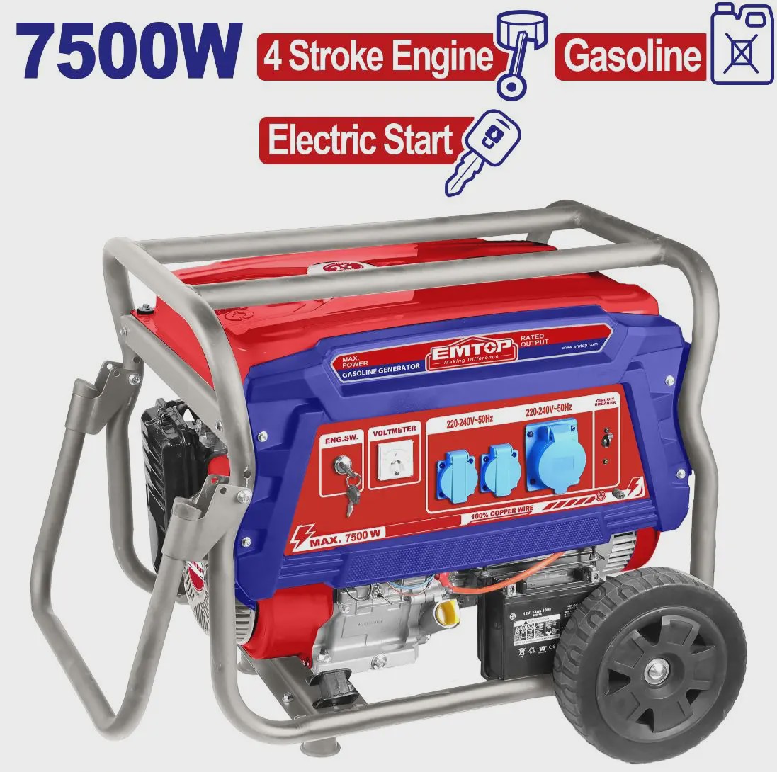 موتور برق 7500 وات بنزینی استارتی چرخ دار ایمتاپ EMTOP EGGRD7511 آوانور - پس کرایه
