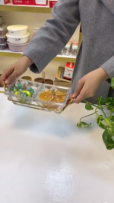 اردو خوری شیشه ای مستطیل 3 خانه لیمون