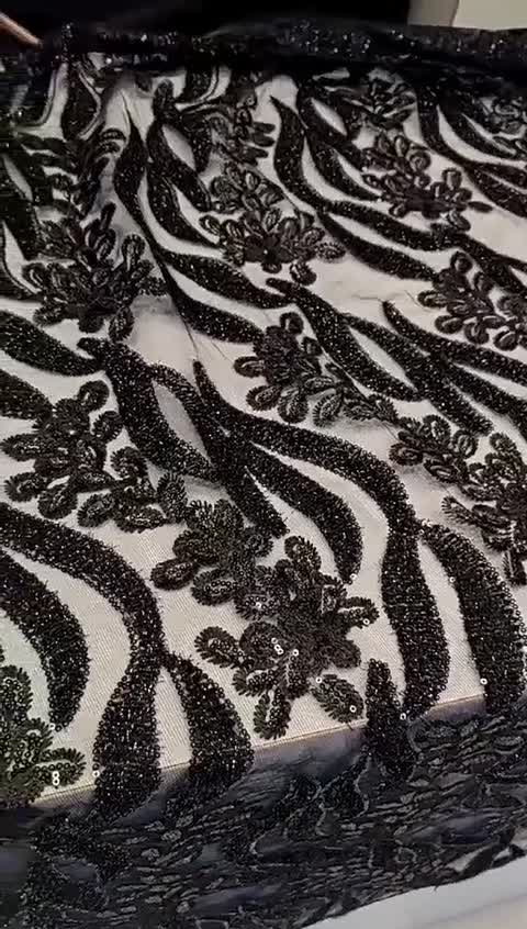 پارچه دانتل چمنی مشکی