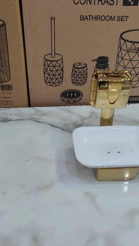 جای صابون دیواری برند کنتراست رنگ طلایی نو آکبند بسیار زیبا و باکیفیت عالی و شکیل جنس پلاستیک فشرده آبکاری طلایی کد 75