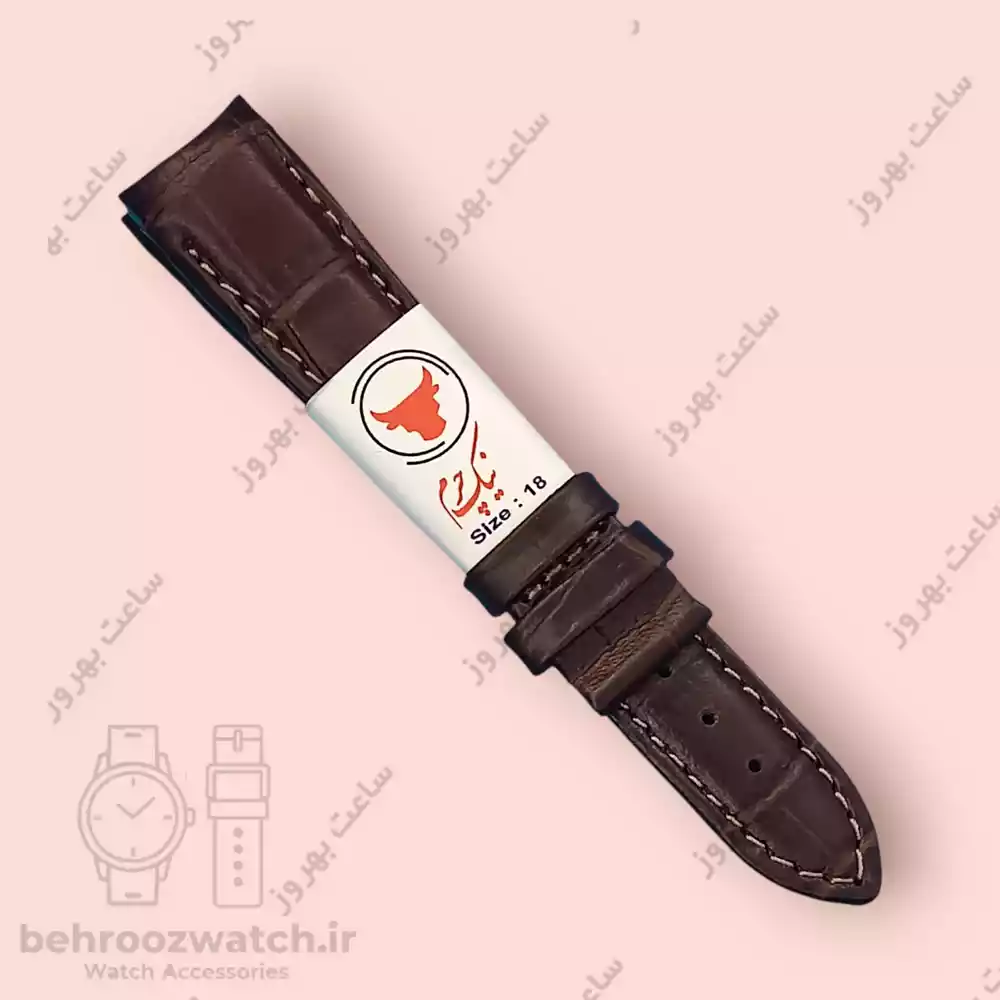 بند ساعت فیکس نیک چرم طبیعی کروکودیلی کاکائویی 18