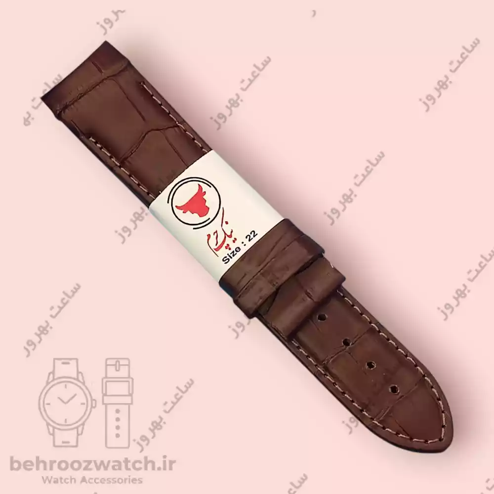 بند ساعت فیکس نیک چرم طبیعی کروکودیلی کاکائویی 22