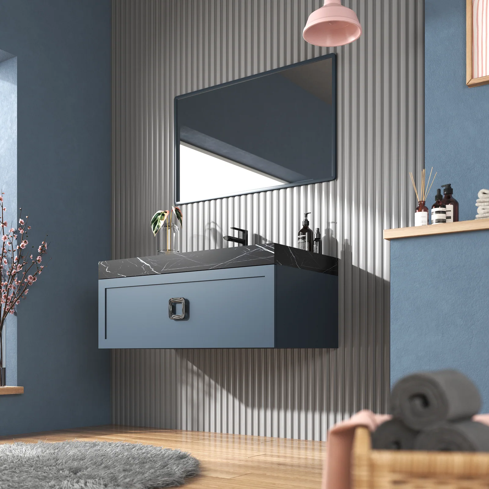 ست کابینت و سنگ روشویی فونته 90 دیواری