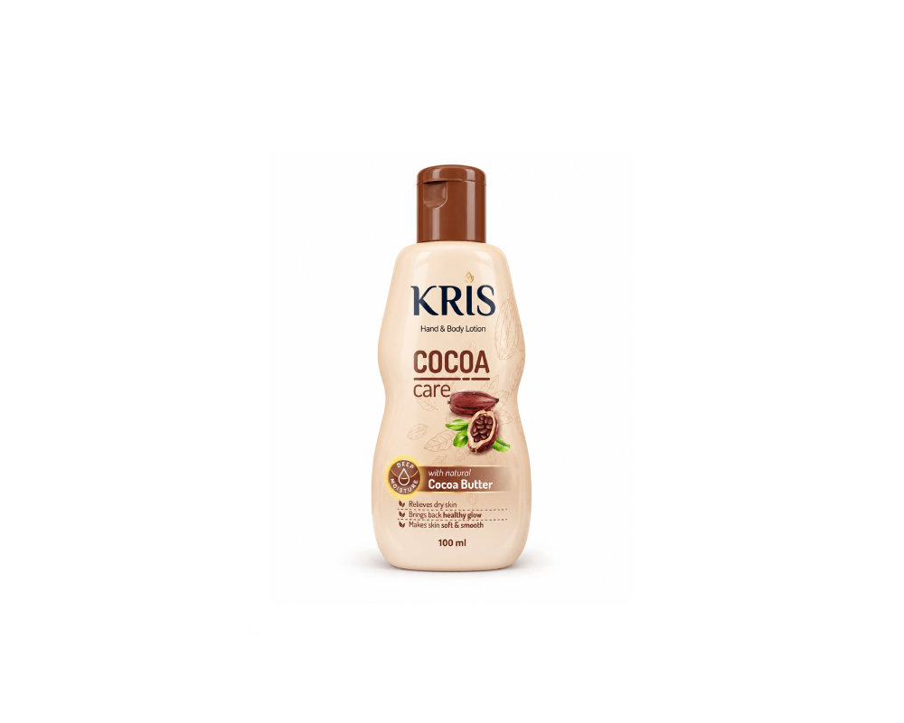 لوسیون دست و بدن کریس KRIS مدل Cocoa Care حاوی کره کاکائو طبیعی Natural Cocoa Butter حجم 100 میلی لیتر