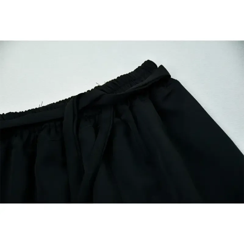 شلوار بگ دخترانه مشکی پارچه مازراتی 6 تا 11 سال کمر کش دم پا ساده