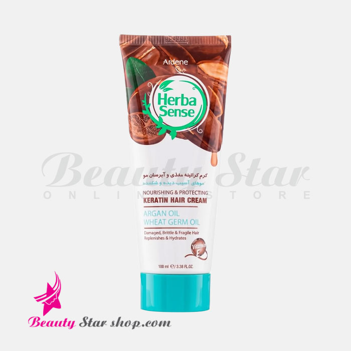 کرم کراتینه مغذی و آبرسان مو آردن هرباسنس حاوی روغن آرگان و جوانه گندم مناسب موهای آسیب دیده و شکننده حجم 100 میلی لیتر