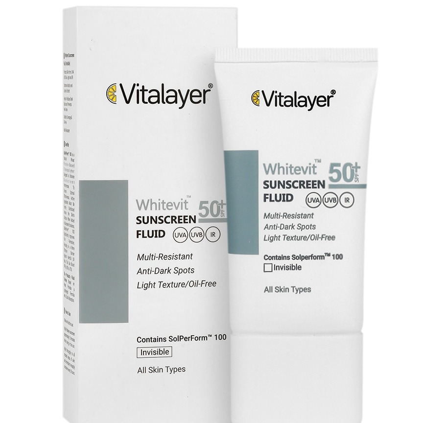 فلوئید ضد آفتاب ضد لک ویتالیر مدل وایت ویت SPF50 (بی رنگ)