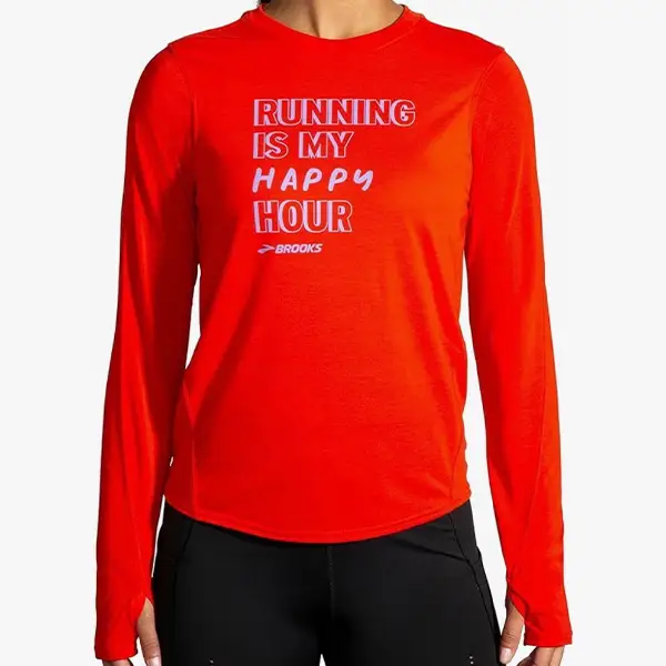 تیشرت آستین بلند زنانه قرمز بروکس Brooks Distance Graphic Long Sleeve